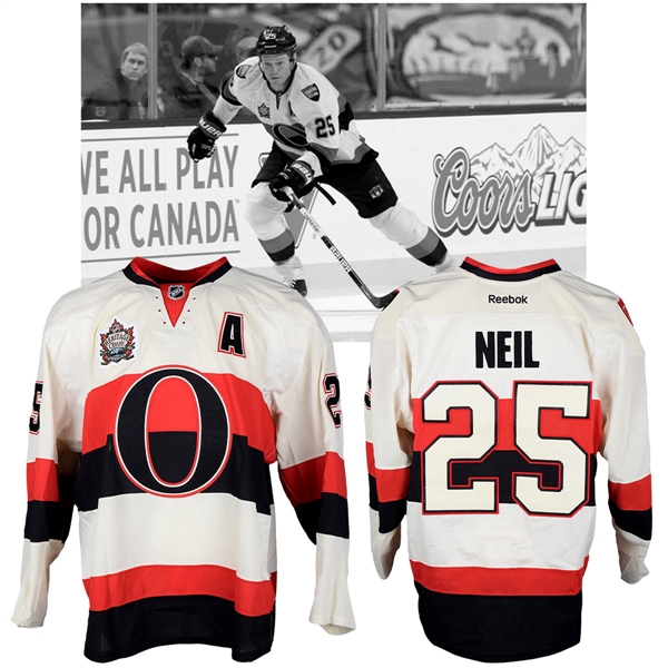 Chris Neils 2014 NHL Heritage Classic Ottawa Senators Warm-Up Worn Alternate Captains Jersey with NHLPA LOA