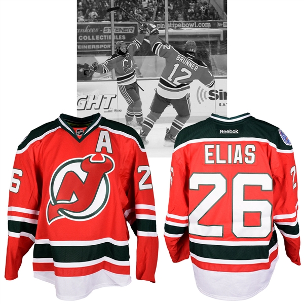 Patrik Elias 2014 NHL Stadium Series New Jersey Devils Warm-Up Worn Alternate Captains Jersey with NHLPA LOA