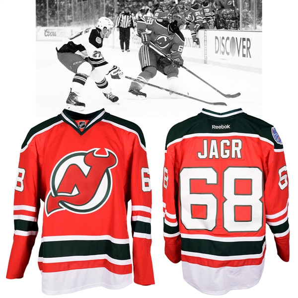 Jaromir Jagrs 2014 NHL Stadium Series New Jersey Devils Game-Issued Warm-Up Jersey with NHLPA LOA