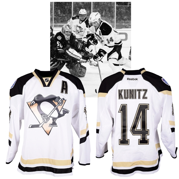 Chris Kunitzs 2014 NHL Stadium Series Pittsburgh Penguins Warm-Up Worn Alternate Captains Jersey with NHLPA LOA