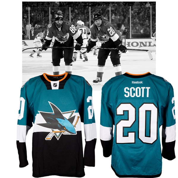 John Scotts 2015 NHL Stadium Series San Jose Sharks Warm-Up Worn Jersey with NHLPA LOA