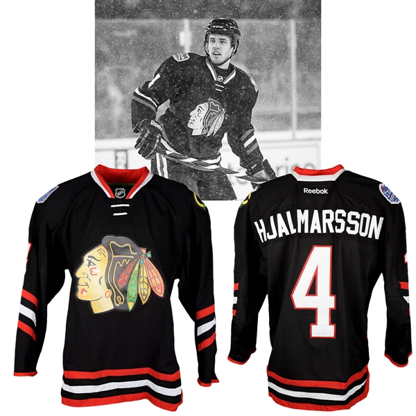 Niklas Hjalmarssons 2014 NHL Stadium Series Chicago Blackhawks Warm-Up Worn Jersey with NHLPA LOA