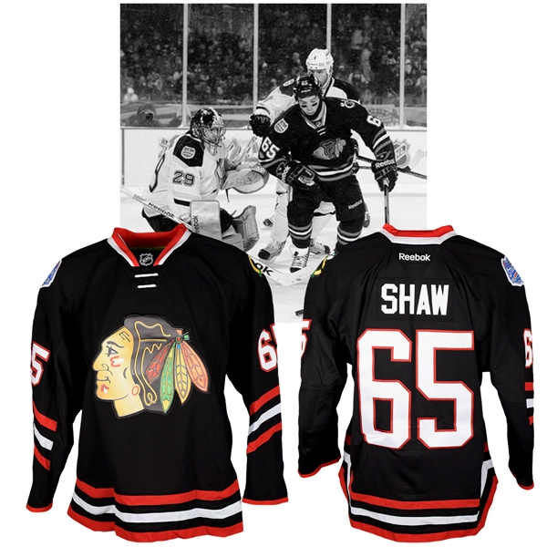 Andrew Shaws 2014 NHL Stadium Series Chicago Blackhawks Warm-Up Worn Jersey with NHLPA LOA