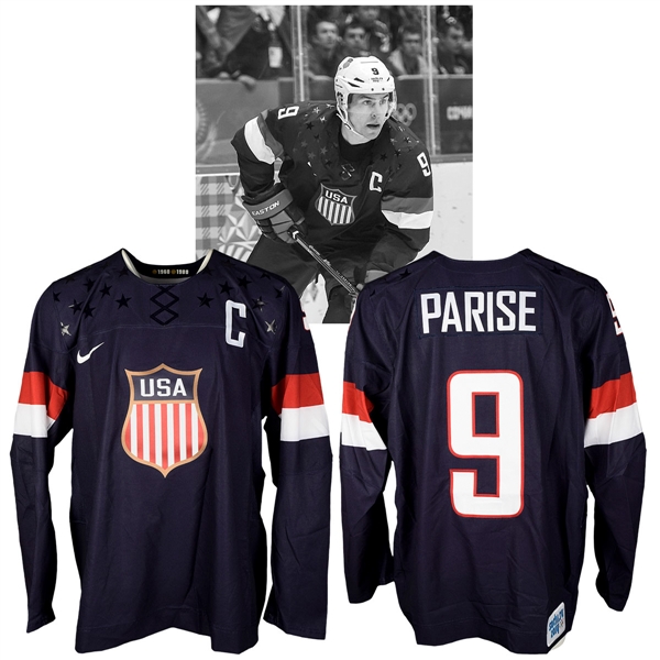 Zach Parises 2014 Sochi Winter Olympics Team USA Game-Worn Captains Jersey with NHLPA LOA
