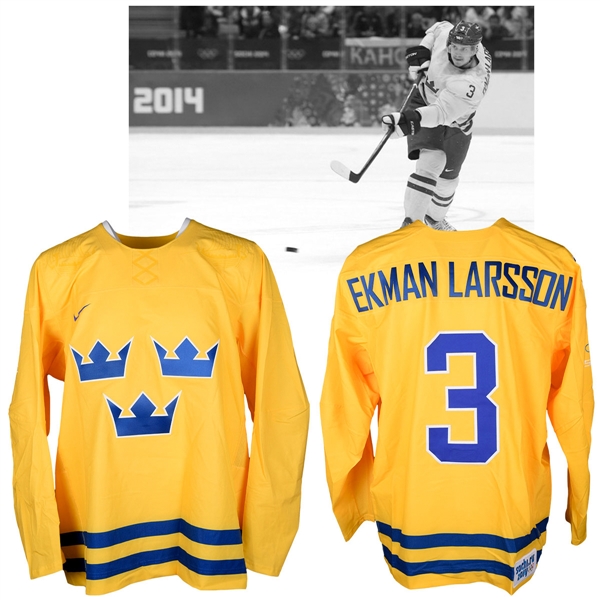 Oliver Ekman-Larssons 2014 Sochi Winter Olympics Team Sweden Game-Worn Jersey with NHLPA LOA