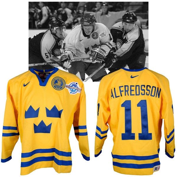 Daniel Alfredssons 2004 World Cup of Hockey Team Sweden Game-Worn Jersey with NHLPA LOA - Photo-Matched!