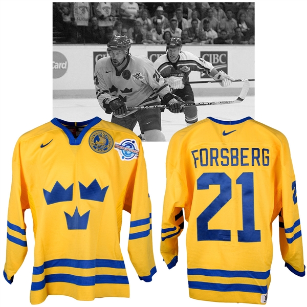 Peter Forsbergs 2004 World Cup of Hockey Team Sweden Game-Worn Jersey with NHLPA LOA