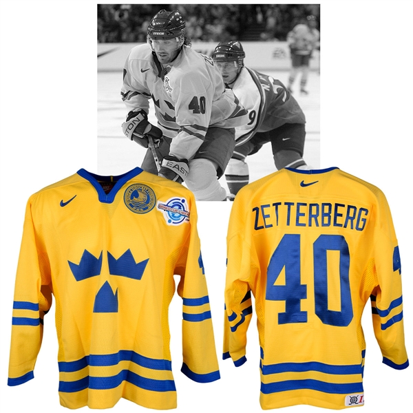 Henrik Zetterbergs 2004 World Cup of Hockey Team Sweden Game-Worn Jersey with NHLPA LOA - Photo-Matched!