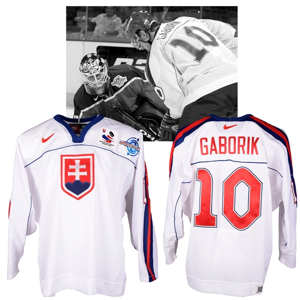 Marian Gaboriks 2004 World Cup of Hockey Team Slovakia Game-Worn Jersey with NHLPA LOA - Photo-Matched!