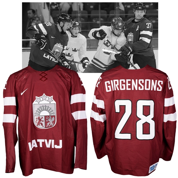 Zemgus Girgensons 2014 Sochi Winter Olympics Team Latvia Game-Worn Jersey with NHLPA LOA