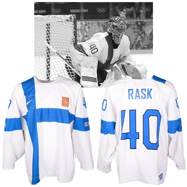 Tuukka Rasks 2014 Sochi Winter Olympics Team Finland Game-Worn Jersey with NHLPA LOA - Photo-Matched!