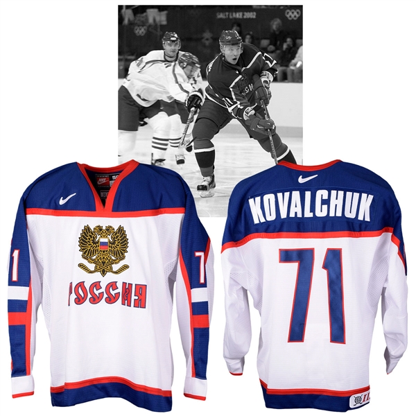 Ilya Kovalchuks 2002 Winter Olympics Team Russia Game-Worn Jersey with NHLPA LOA