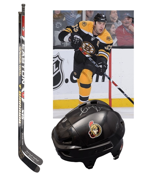 Zdeno Charas 2005-06 Ottawa Senators Signed Game-Worn Helmet Plus Boston Bruins Easton and Warrior Signed Game-Used Sticks