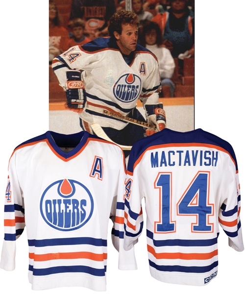 Craig MacTavishs 1990-91 Edmonton Oilers Game-Worn Alternate Captains Jersey - Team Repairs!