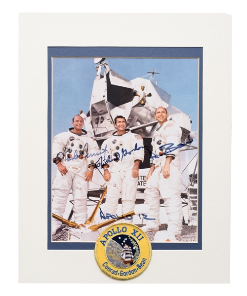 NASA Astronauts Conrad, Gordon and Dean Triple-Signed Apollo XII Photo Display with JSA LOA