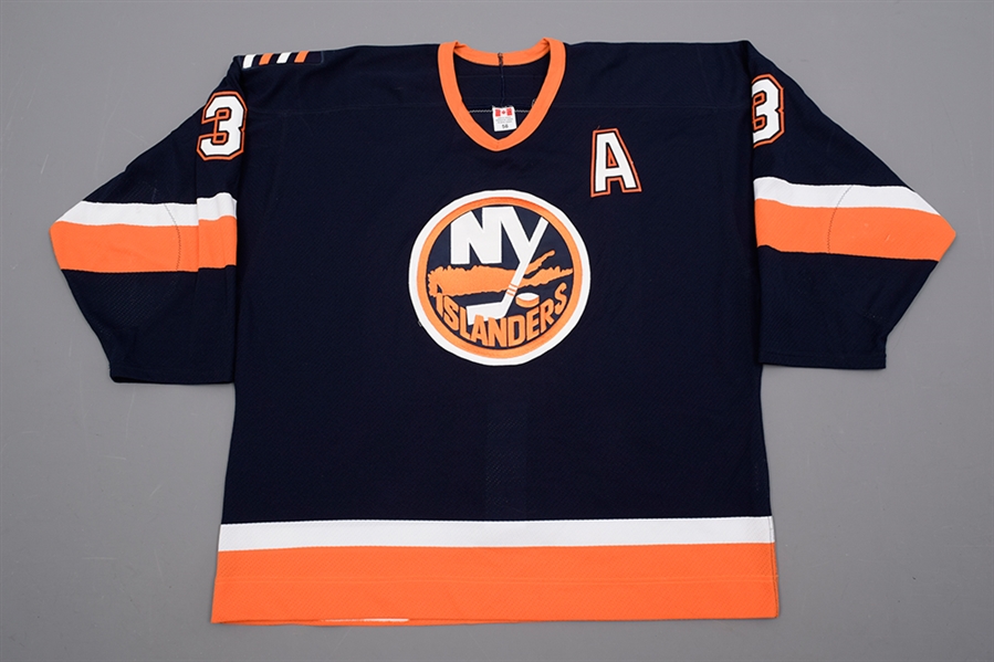 Adrian Aucoins 2002-03 New York Islanders Game-Worn Pre-Season Alternate Captains Jersey with Team LOA Plus 2001-02 Game-Worn Helmet