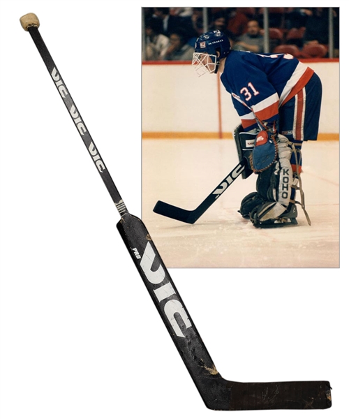 Billy Smiths Mid-1980s New York Islanders Signed Vic Game-Used Stick with LOA