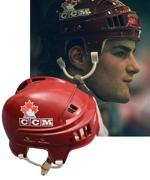 Eric Lindros 1992 Albertville Winter Olympics Team Canada Game-Worn Helmet - Photo-Matched!