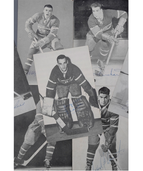 Montreal Canadiens 1950s Signed Postcard Collection of 7 with Jacques Plante