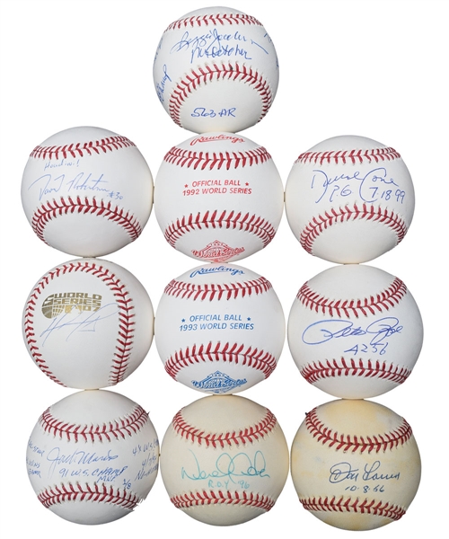 Single-Signed Baseball Collection of 8 with COAs Including Jeter, Robertson, Ortiz, Morris, Jackson, Cone and Rose