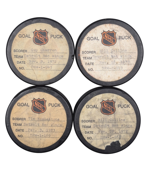 Detroit Red Wings 1972-74 Goal Pucks from the NHL Goal Puck Program (4)