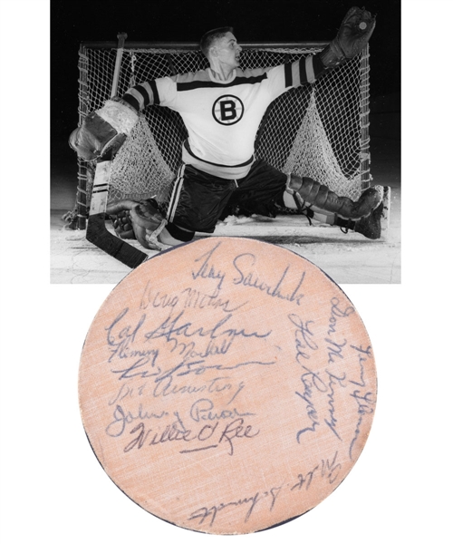 Boston Bruins 1955-57 Team-Signed Puck by 12 with Terry Sawchuk