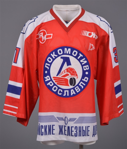 Egor Podomatskys 2001-02 Russia Elite League Yaroslavl Lokomotiv Game-Worn Jersey with LOA