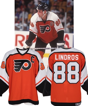 Eric Lindros 1995-96 Philadelphia Flyers Game-Worn Captains Jersey from His Personal Collection with his Signed LOA - 47-Goal / 115-Point / 163 PIMs Season!