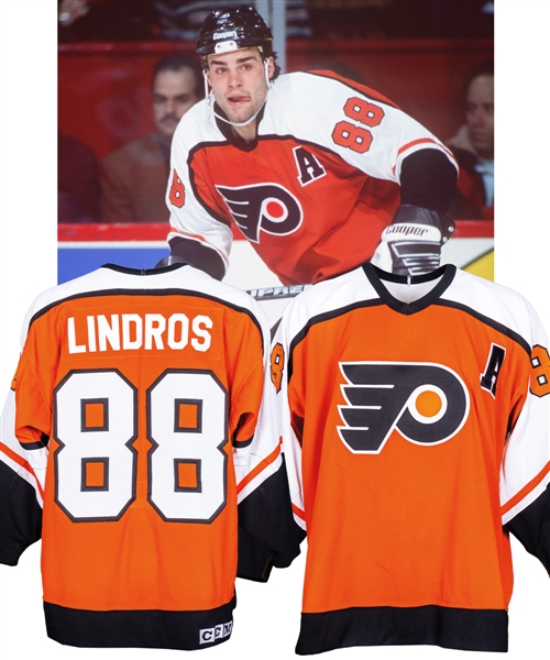 Eric Lindros 1993-94 Philadelphia Flyers Game-Worn Alternate Captains Jersey from His Personal Collection with His Signed LOA - 44-Goal Season!