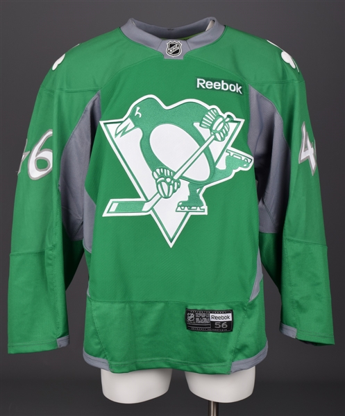 Joe Vitales 2012-13 Pittsburgh Penguins St. Patricks Day Signed Warm-Up Worn Jersey with Team LOA