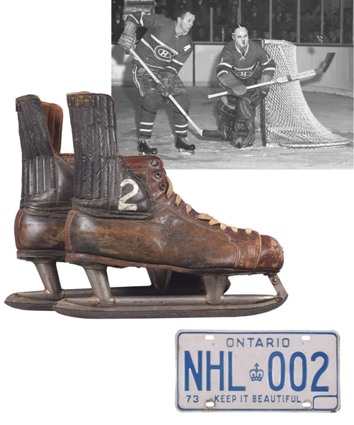 Doug Harveys Mid-to-Late-1950s Montreal Canadiens CCM Game-Used Skates with Letter of Provenance and Memorabilia