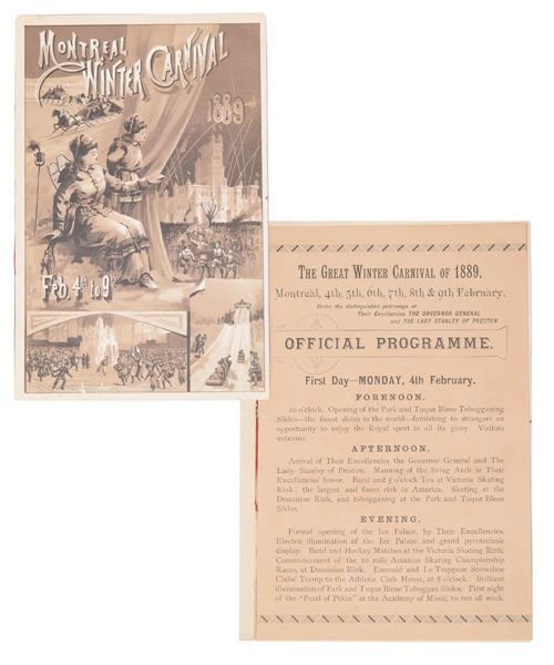 1889 Montreal Winter Carnival Program From Lord Stanley’s First Hockey Game!