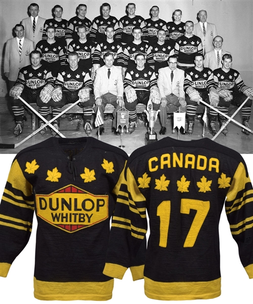 George Gosselins 1958 World Championships Whitby Dunlops Team Canada Game-Worn Wool Jersey - World Champions!