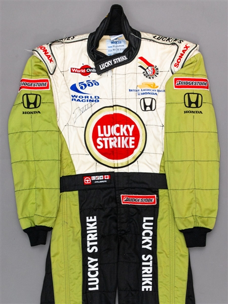 Jacques Villeneuves 2000 Lucky Strike BAR Honda F1 Team Signed Race-Worn Suit (Lucky Strike Sponsorship) with His Signed LOA