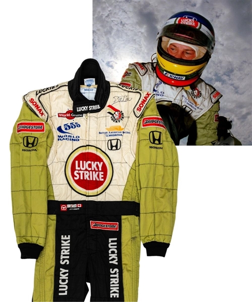 Jacques Villeneuves 2000 Lucky Strike BAR Honda F1 Team Signed Race-Worn Suit (Lucky Strike Sponsorship) with His Signed LOA