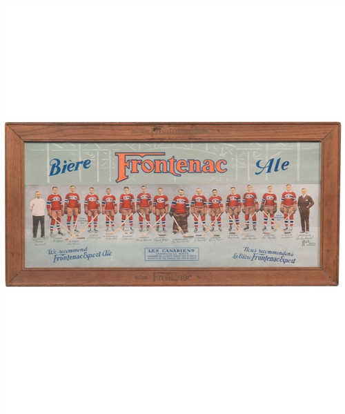 Montreal Canadiens 1930-31 "Frontenac Beer" Advertising Team Photo in Original Frame