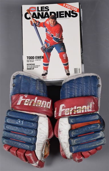 Todd Ewen 1992-93 Montreal Canadiens Signed Ferland Game-Used Gloves - Photo-Matched!