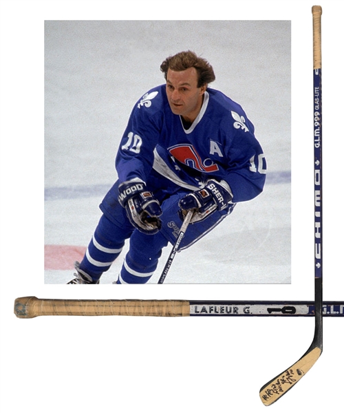 Guy Lafleurs October 10th 1990 Quebec Nordiques Signed Chimo Game-Used Goal Stick from Teammate with LOA