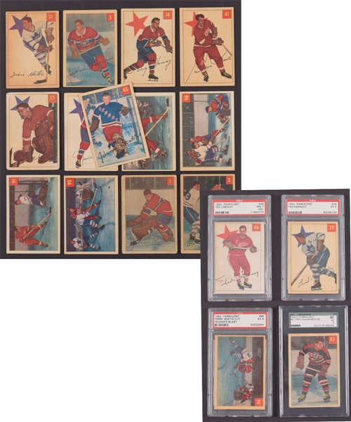 1954-55 Parkhurst Hockey Complete 100-Card Set Including Some Graded Cards