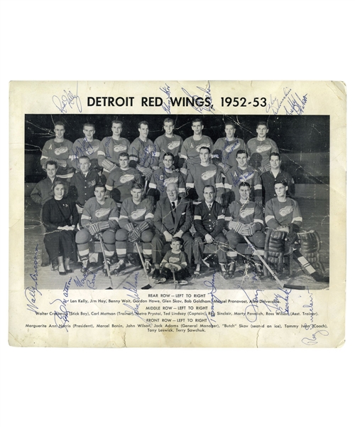 Detroit Red Wings 1952-53 Team-Signed Photo by 19 with Sawchuk, Howe, Lindsay, Delvecchio and Ivan