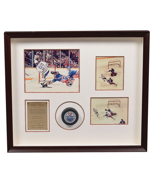 Wayne Gretzkys November 5th 1982 Edmonton Oilers Goal Puck Framed Display with LOA (20 ¾” x 24”) 