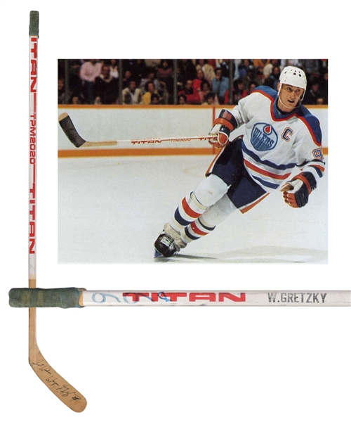 Wayne Gretzkys 1985-86 Edmonton Oilers Signed Titan TPM 2020 Game-Used Stick