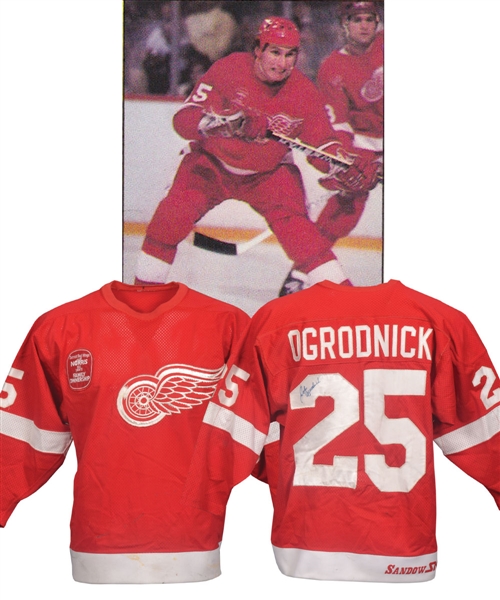 John Ogrodnicks 1981-82 Detroit Red Wings Signed Game-Worn Jersey - Norris 50th Patch!