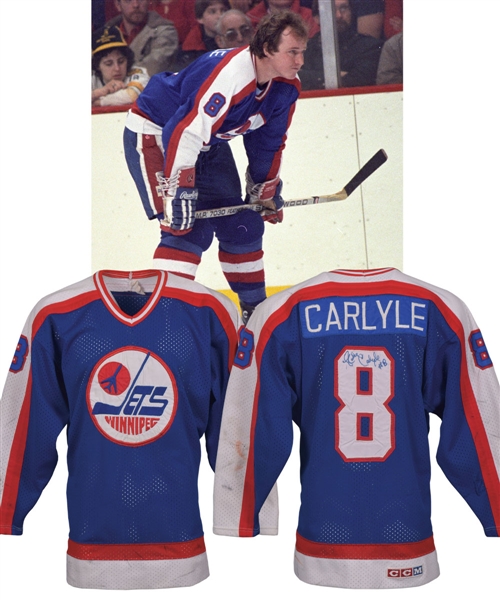 Randy Carlyles 1984-85 Winnipeg Jets Signed Game-Worn Jersey - Team Repairs!