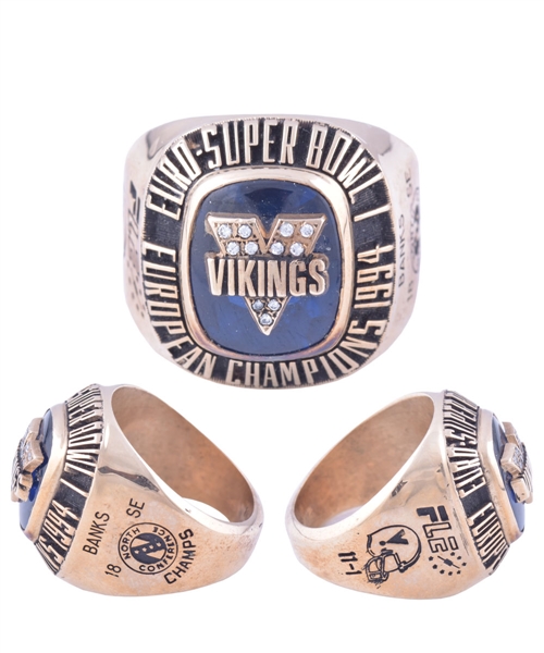 Stockholm Nordic Vikings (Football League of Europe) 1994 Euro-Super Bowl I Championship 10K Gold Ring