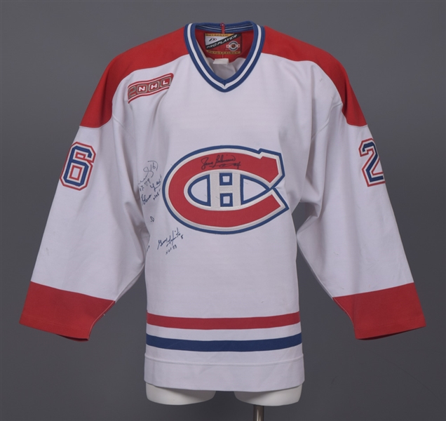 Martin Rucinskys 1999-2000 Montreal Canadiens Game-Worn Jersey with 2000 Patch Signed by 6 HOFers