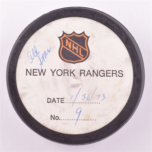 Bobby Schmautzs 1973 NHL All-Star Game "East All-Stars" Goal Puck from the NHL Goal Puck Program - 1st All-Star Game Goal of Career - Game-Winning Goal