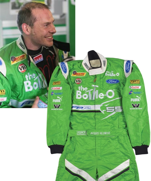 Jacques Villeneuves 2010 V8 Supercar Championship Series The Bottle-O Racing Team Ford Race-Worn Suit with His Signed LOA - Photo-Matched!