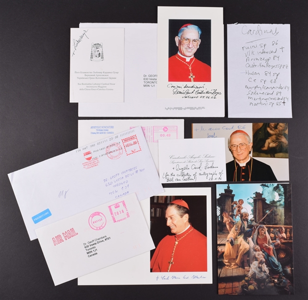 Collection of 10 Catholic Church Cardinals Signatures Including Miloslav Vlk, Marco Ce, Cormac Murphy-OConnor, Carlo Maria Martini and Others