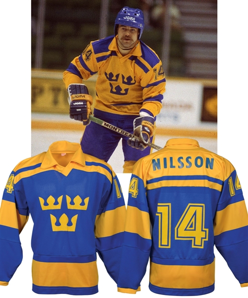 Kent Nilssons 1984 Canada Cup Team Sweden Game-Worn Jersey from Paul Coffeys Collection with His Signed LOA